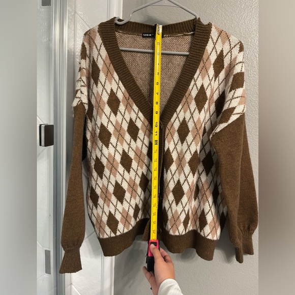 Shein Knit Cardigan Sweater - Brown, Cream (L) - Picture 4 of 7